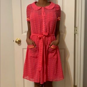 ModCloth Pink Darling in Dots Shirt Dress